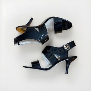 MICHAEL KORS MK Joselle Glossy Patent Leather Sandals Black Size 7.5